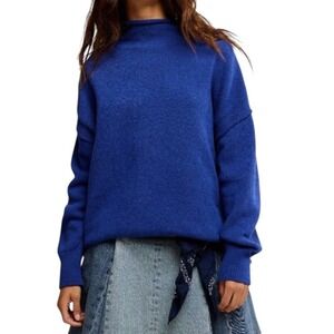 WE THE FREE PEOPLE Torres Oversized Sweater ROLL NECK Cotton Skipper Blue SZ M